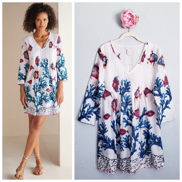 Soft Surroundings Coral Reef Fish Seychelles Tunic - Picture 1 of 8